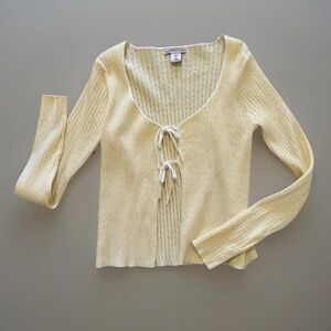 Sincerely Jules Top Tie Front Sz L Yellow Coquette Dainty Soft Stretch Feminine